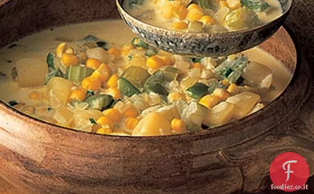 Zuppa di mais con croûtons all'aglio