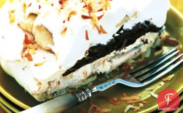 Pavlova al cocco con mousse al cioccolato e banane
