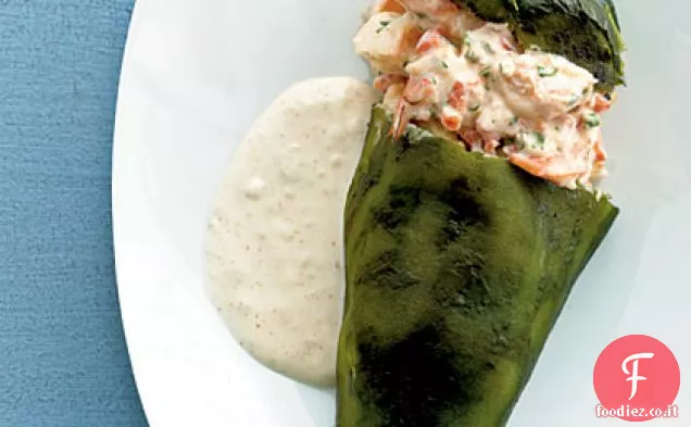 Poblanos ripieni di formaggio e gamberetti