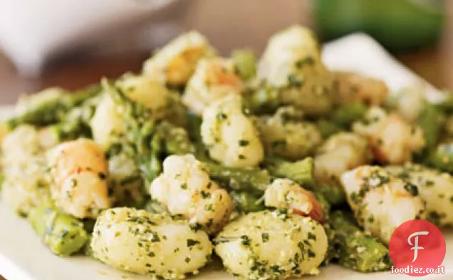 Gnocchi con Gamberi, Asparagi e Pesto
