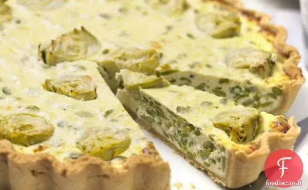 Crostata di carciofi e fave con pesto di crescione