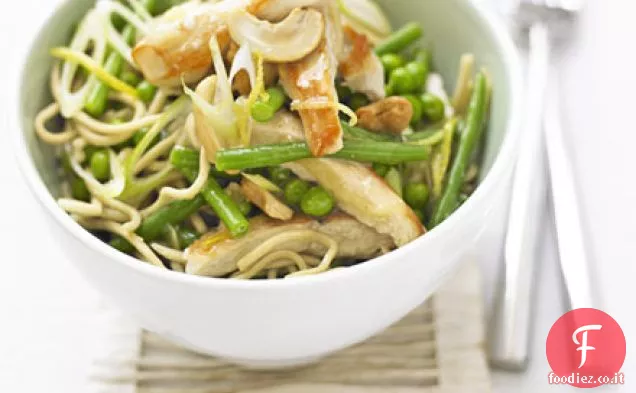 Pollo al limone con tagliatelle di verdure primaverili