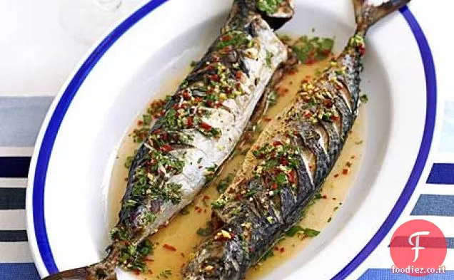 Sgombro alla griglia con zenzero, peperoncino e pioggerellina di lime