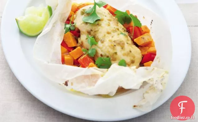Pacchi di pollo e patate dolci in stile tailandese
