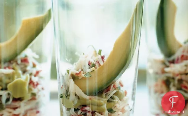 Granchio reale e avocado Shooters