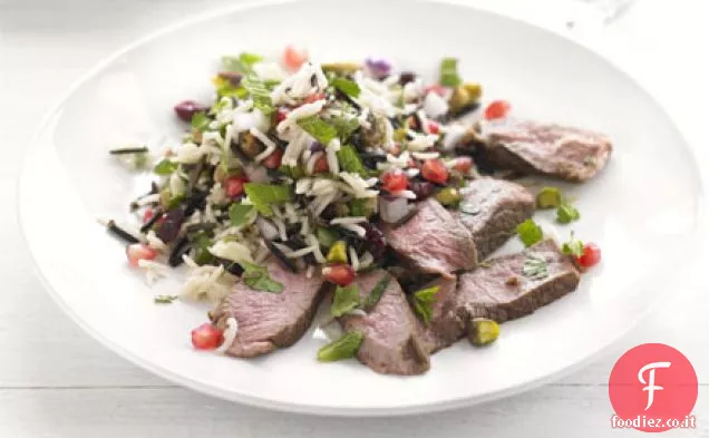 Agnello alla griglia con insalata di riso invernale