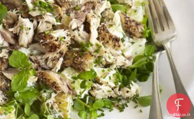 Sgombro pepato, insalata di patate e crescione