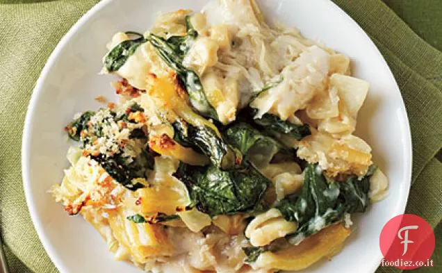 Pasta al forno con spinaci, limone e formaggio