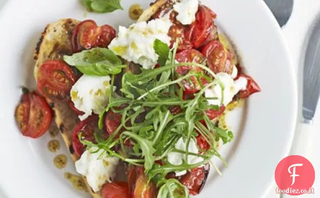 Pomodoro arrosto, mozzarella e rucola