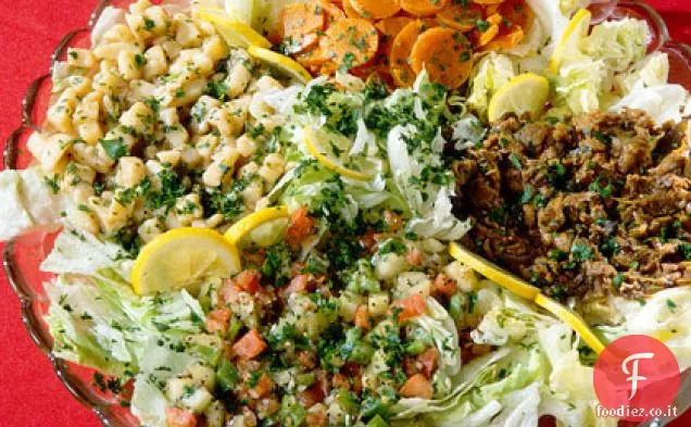 Pomodoro alla griglia, peperone e insalata di Portobello