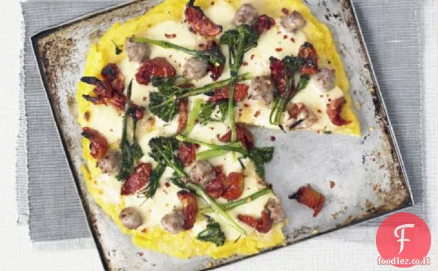 Crostata di polenta con salsiccia e broccoli