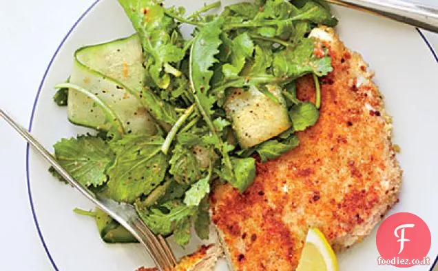 Pollo alla parmigiana con insalata di rucola e Vinaigrette al pomodoro