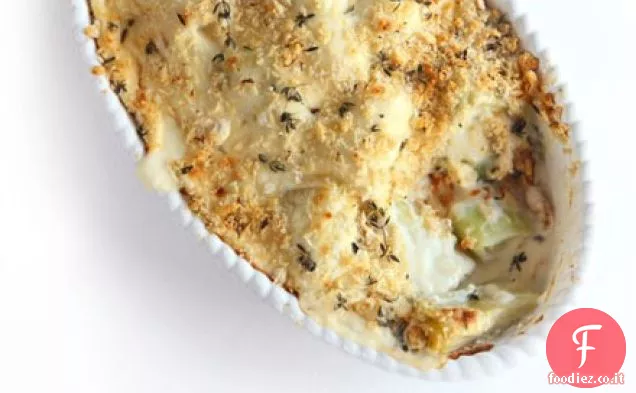 Porri cremosi al forno con briciole di agrumi