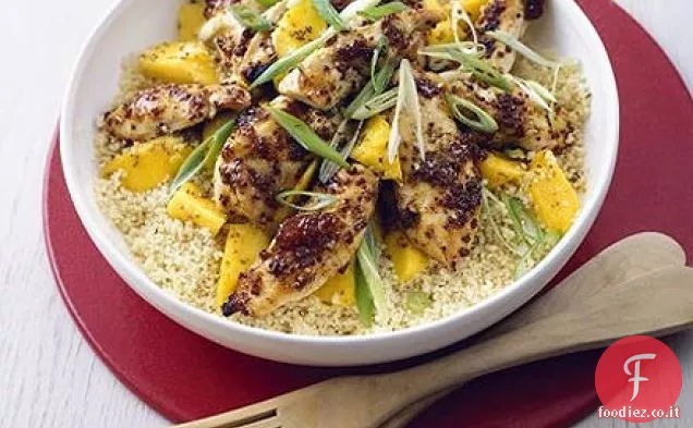 Pollo appiccicoso con couscous di mango