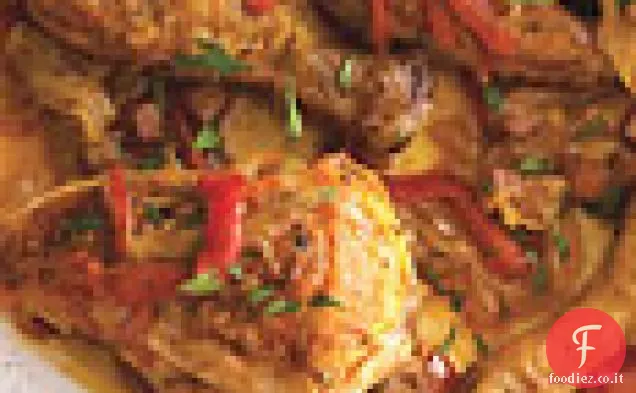 Pollo con peperoni, prosciutto affumicato e Paprika