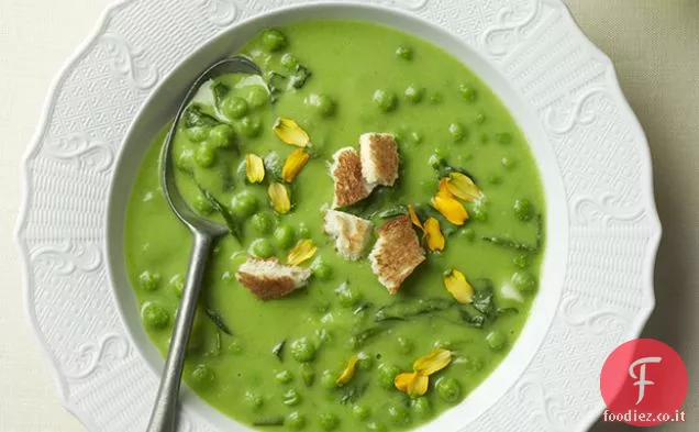 Una zuppa di piselli verdi, senza carne