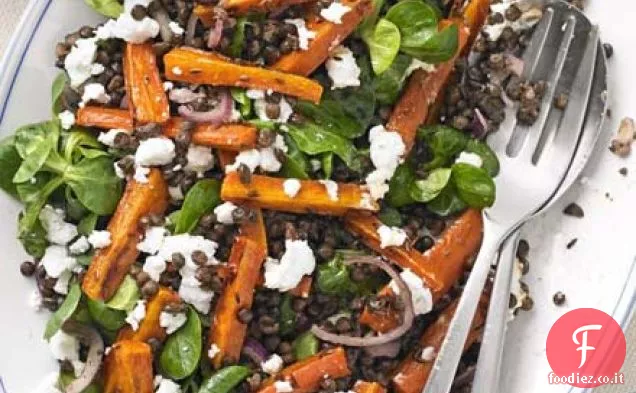Lenticchia di puy, carota arrosto speziata e insalata di feta