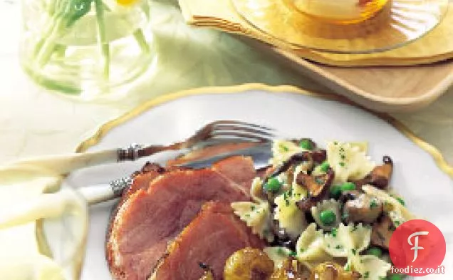 Prosciutto glassato al balsamico e di Digione con cipolline arrostite