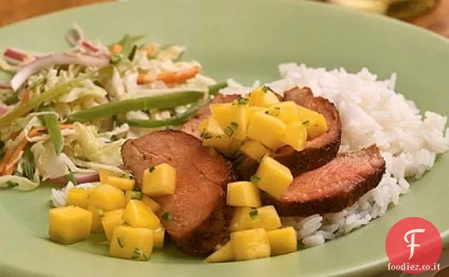 Filetto di maiale strofinato con spezie con sambal di mango