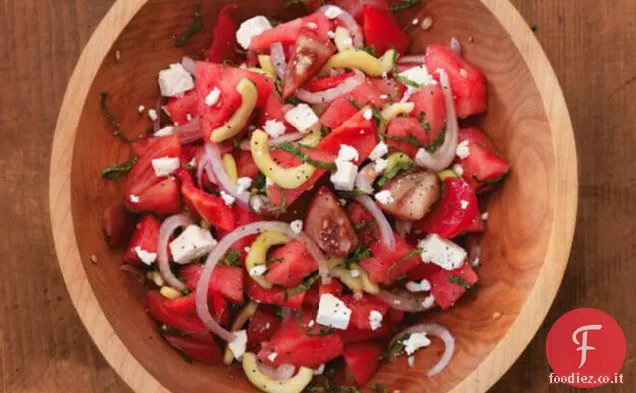Insalata di pomodoro e anguria con formaggio Feta