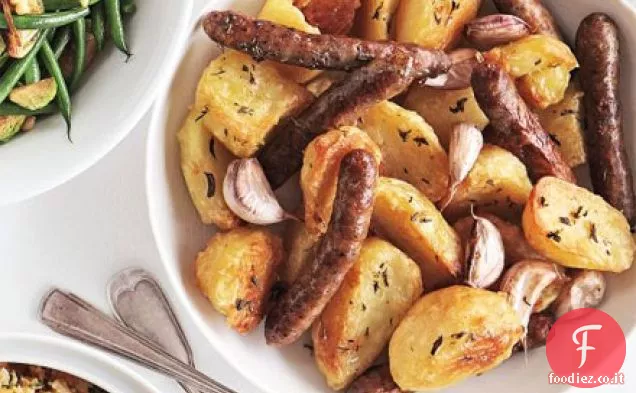 Patate arrosto al rosmarino e aglio con chipolatas