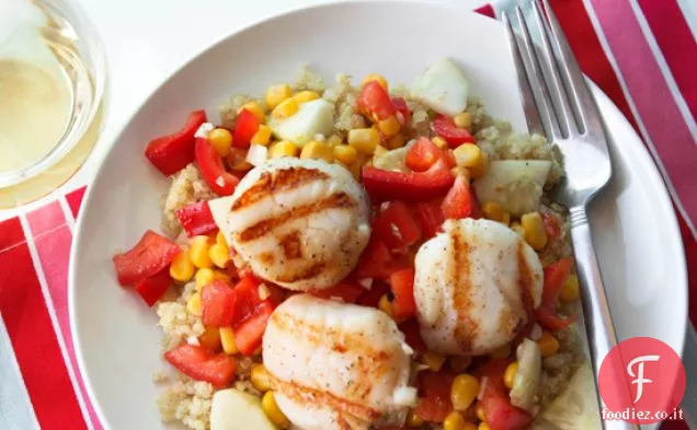 Capesante alla griglia con Quinoa e verdure fresche