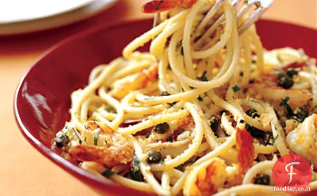 Perciatelli con Gamberi e Pangrattato all'Aglio
