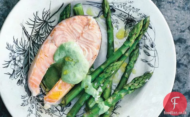 Salmerino artico in camicia con maionese al basilico e dragoncello