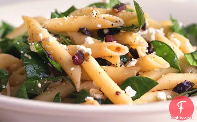 Penne con Spinaci, Feta e Olive