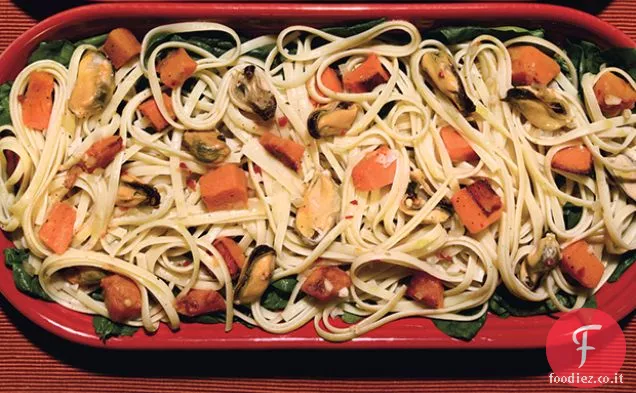 Linguine con Zucca, Spinaci e Cozze