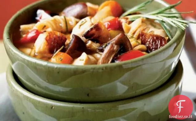 Zuppa di pollo al rosmarino e verdure arrosto