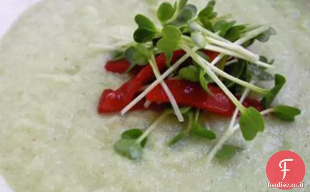 Gazpacho di cetriolo con pepe Piquillo e germogli di ravanello