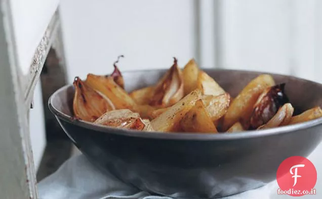 Patate arrosto e scalogni