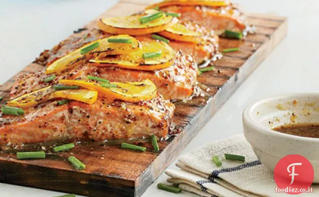 Salmone con tavole glassate alla senape