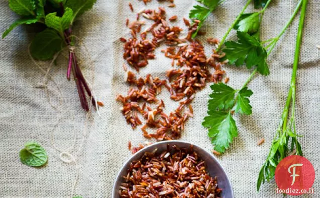 Riso rosso e menta con salsa di soia