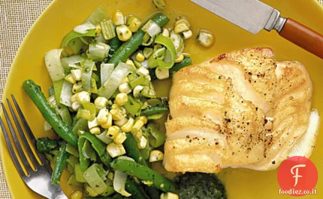 Baccalà con Fagioli, Mais e Pesto