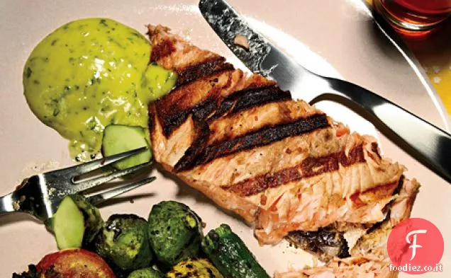 Salmone alla griglia con Basilico Aïoli