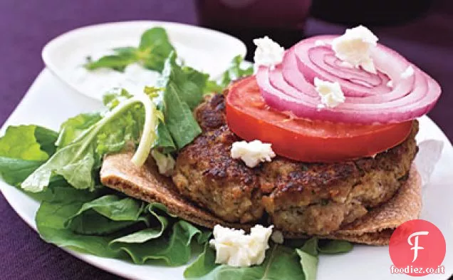 Hamburger greco con rucola, pomodori e Feta