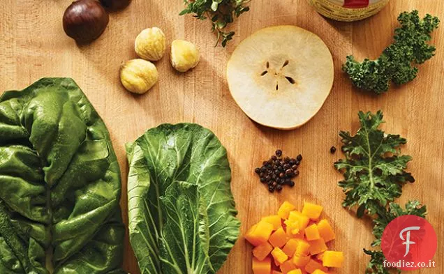 Verdi autunnali appassiti con vinaigrette di senape al miele