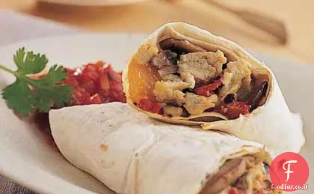 Uova, funghi e Burritos al peperoncino arrostito