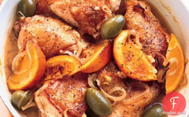 Pollo con olive verdi, arancia e sherry