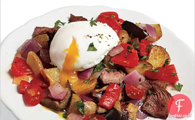 Bistecca di hash con uova in camicia