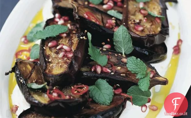 Melanzane alla griglia con Limone, Yogurt, Melograno e Menta