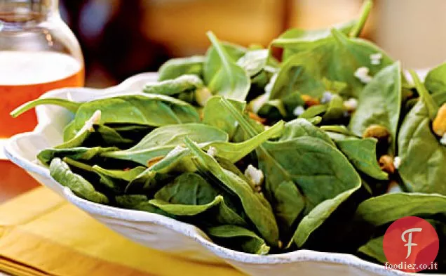 Insalata di spinaci con Gorgonzola, pistacchi e Vinaigrette di gelatina di pepe