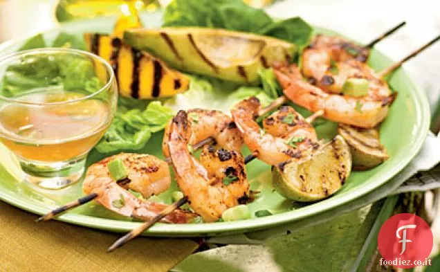 Gamberi alla griglia, mango e avocado