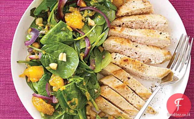 Insalata di spinaci appassiti con pollo e mandarini