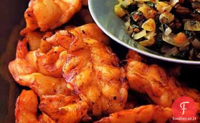 Gamberi alla griglia in stile Tandoori con chutney alla menta