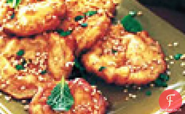 Melanzane fritte con miele, menta e semi di sesamo