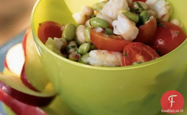 Insalata di Edamame e fagioli con gamberi e salsa fresca