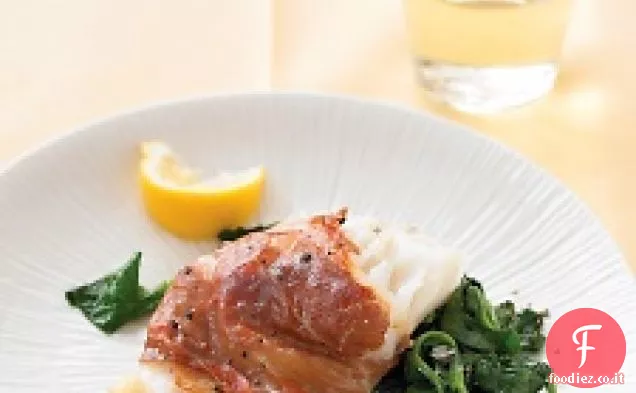 Baccalà al prosciutto con Spinaci al limone